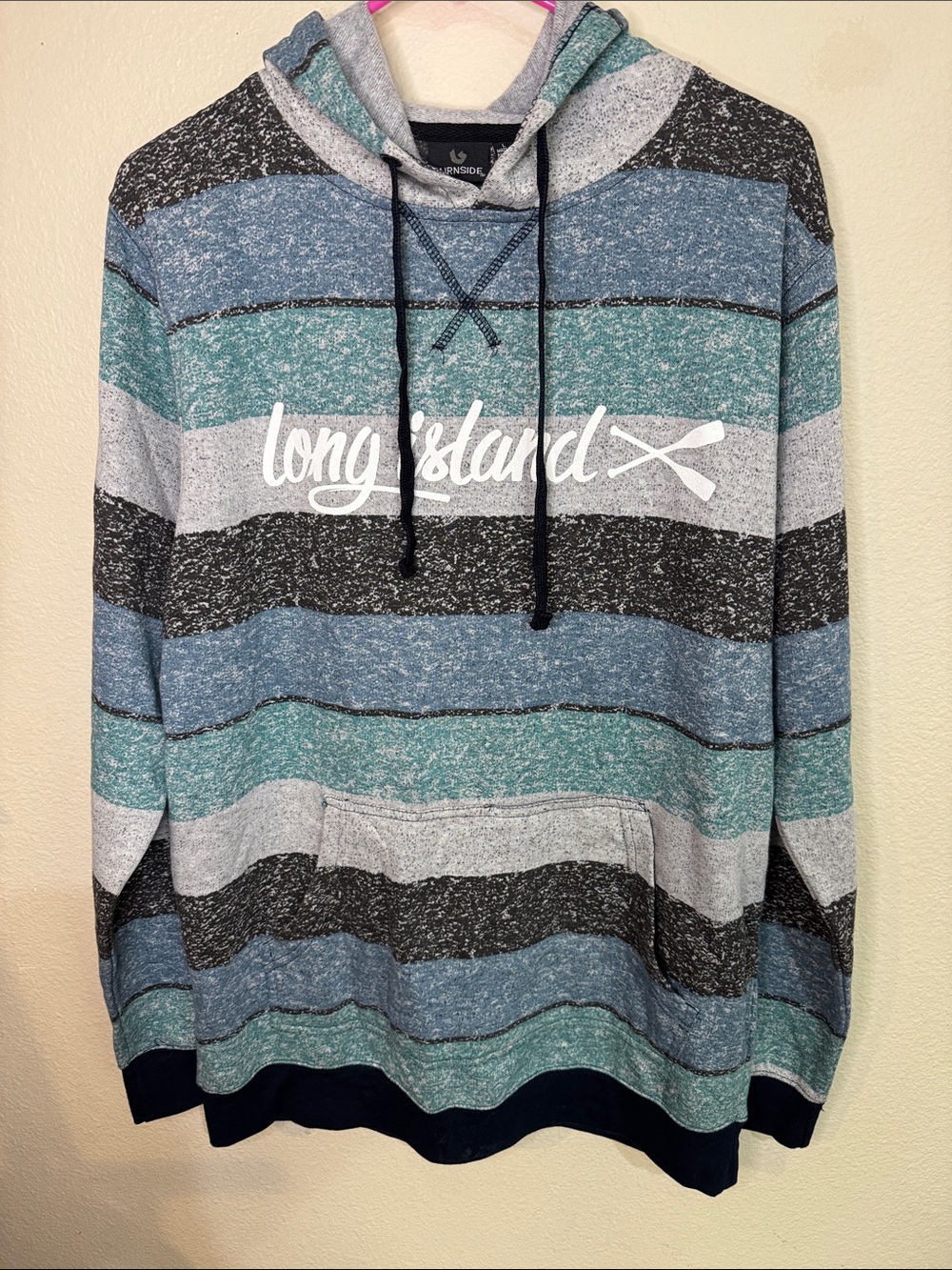 burnside Striped Crewneck Hoodie in Blue, Teal, Gray, Black